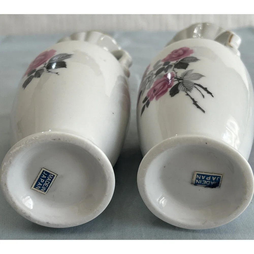 Vintage Moss Rose Porcelain Bud Vases Pair, Made in Japan